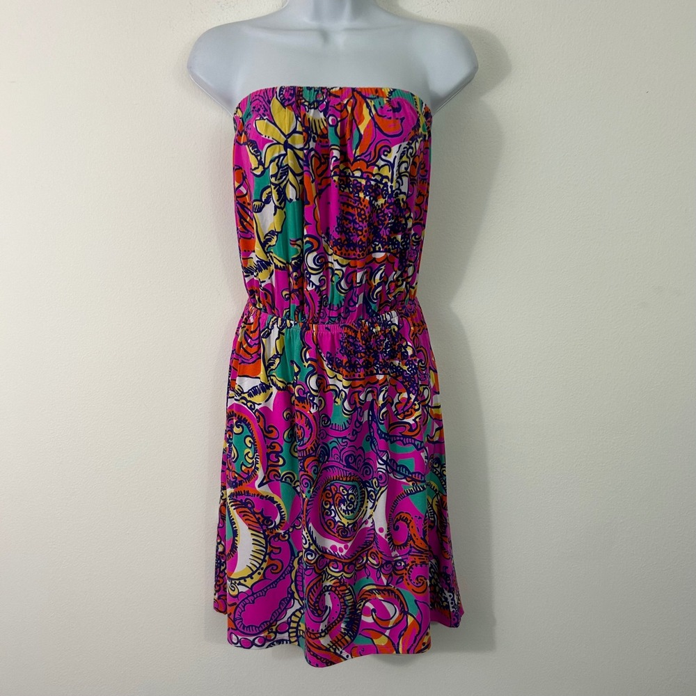 Lilly Pulitzer Womens Small Strapless Mini Dress Pink Floral Paisley Boho